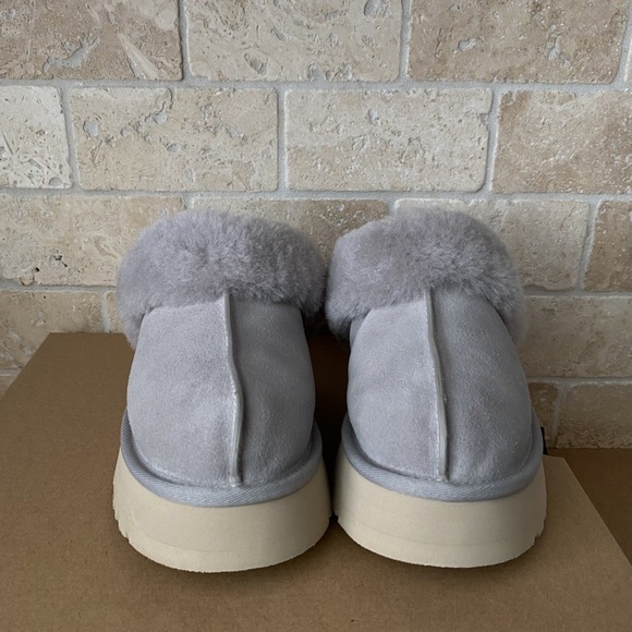 UGG Disquette Campfire Grey Women’s Platform Shearling Slippers Neutral Slip On - Picture 4 of 10